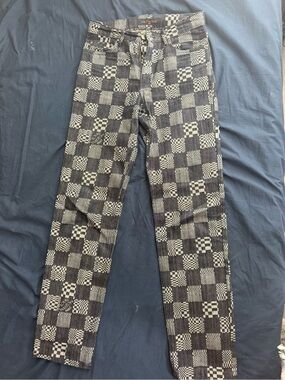 Louis Vuitton Black and Cream Checkerboard Slim Straight Jeans